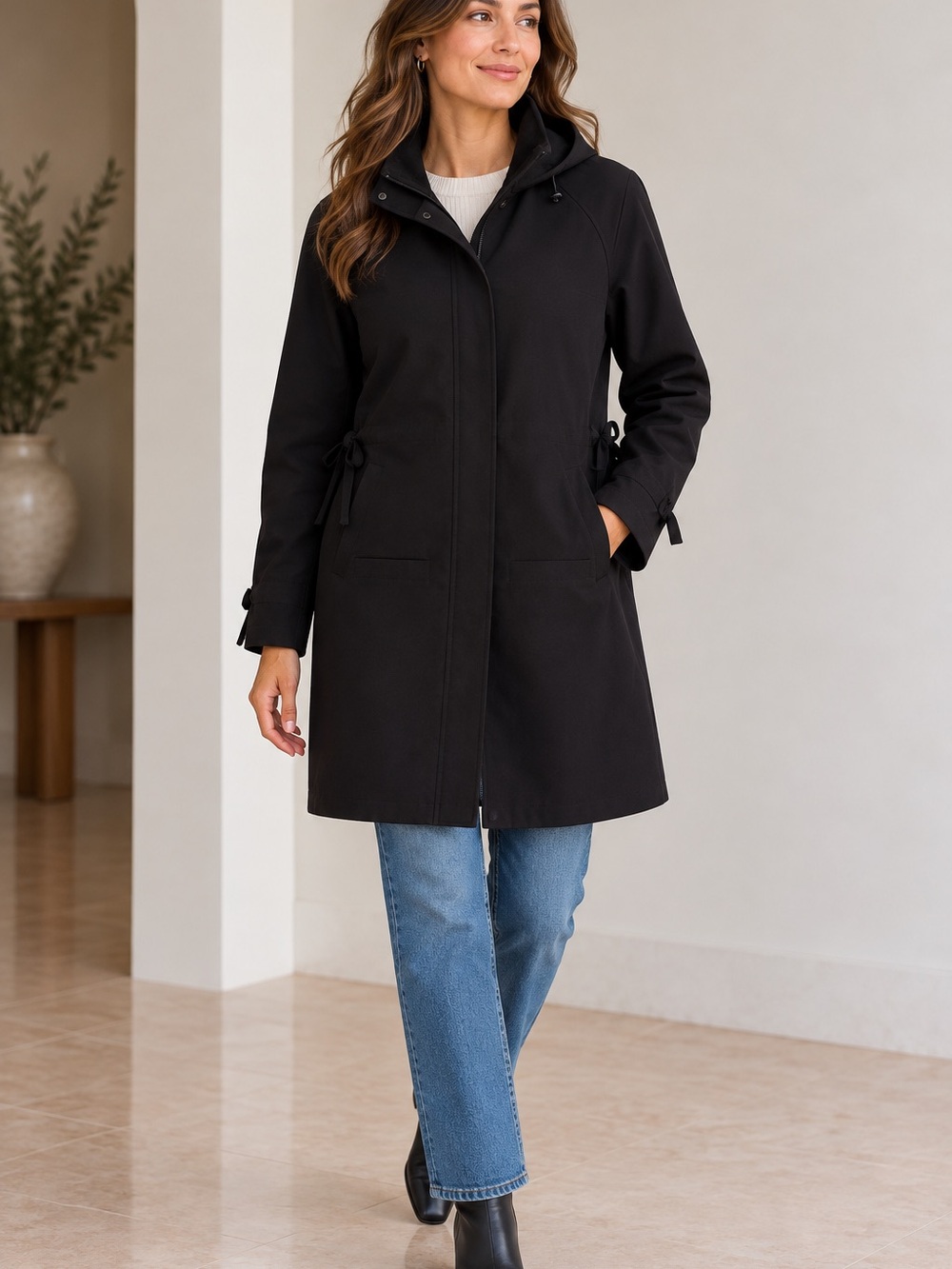 ☔️MAKE OFFER☔️ Zobha Black Hooded Trench Coat Athletic Fleece Lined Sz Medium